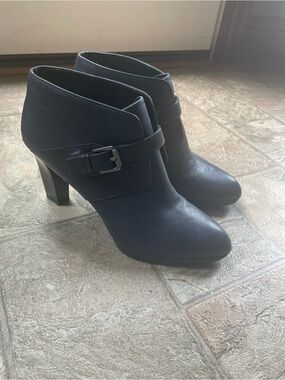Franco Sarto Navy‎ Blue Buckle Ankle Booties with Heels, Size 9M